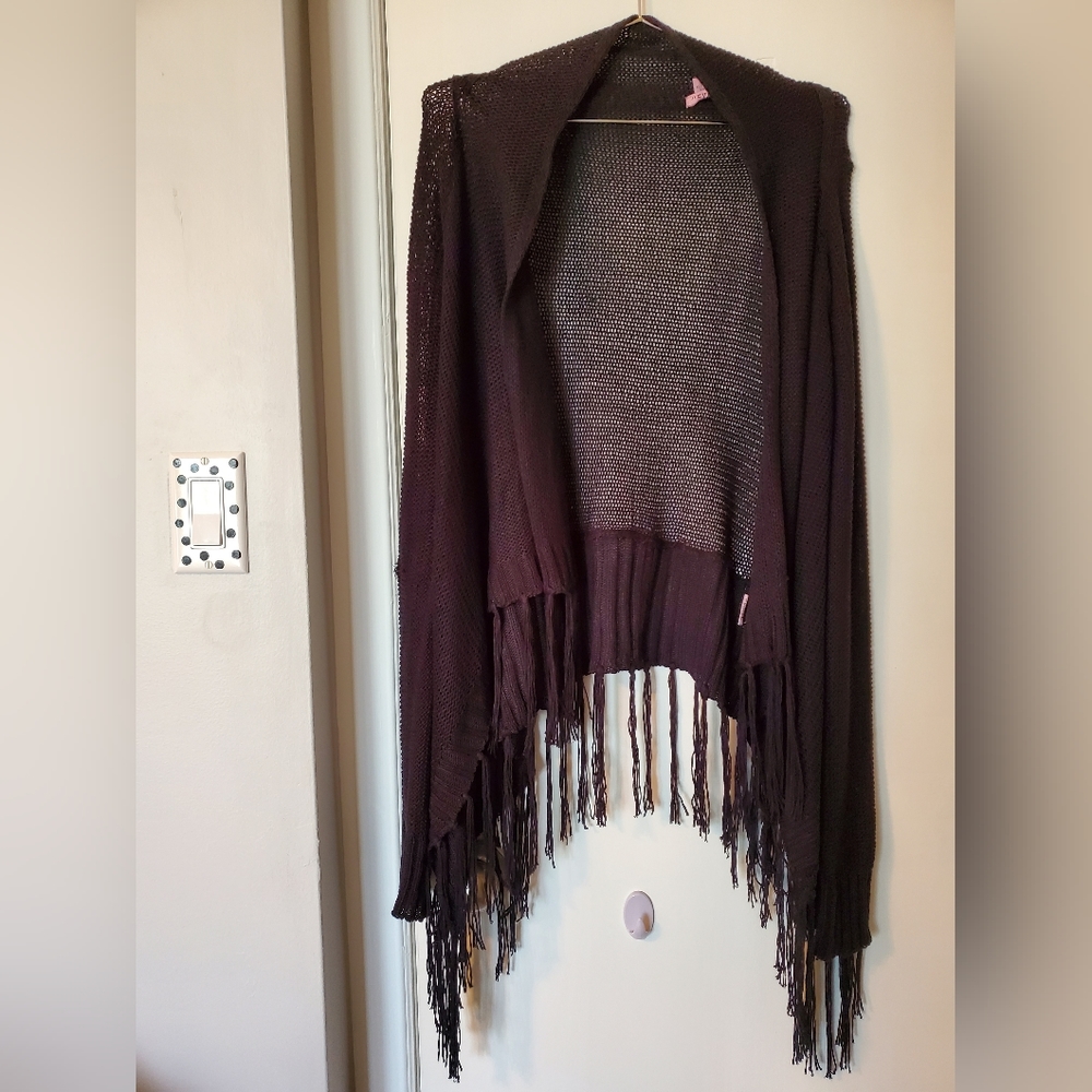 Selling Women's Black Long Sleeved Mesh Shawl With Tassles
